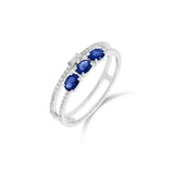 雙行橢圓藍寶石梯長方鑽戒指 - WILLS JEWELLERY