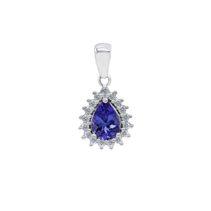 戴安娜梨形紫藍色坦桑石鑽石吊墜 - WILLS JEWELLERY