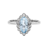 馬眼形冰藍色海藍寶圍石珠邊鑽石戒指 - WILLS JEWELLERY
