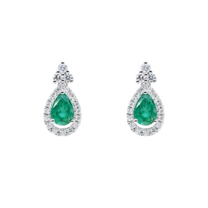 時尚梨形綠寶石鑽石耳環 - WILLS JEWELLERY