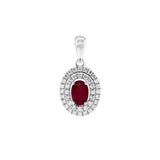 天然橢圓形紅寶石雙圍鑽吊墜 - WILLS JEWELLERY