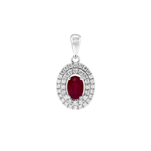 天然橢圓形紅寶石雙圍鑽吊墜 - WILLS JEWELLERY