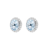 橢圓形冰藍色海藍寶圍鑽耳環 - WILLS JEWELLERY