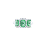 三石綠寶石階梯圍鑽戒指 - WILLS JEWELLERY