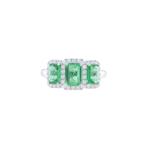 三石綠寶石階梯圍鑽戒指 - WILLS JEWELLERY