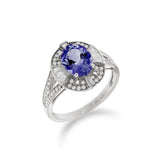 橢圓形坦桑石圍梯方鑽石戒指 - WILLS JEWELLERY