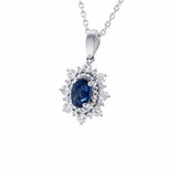 天然橢圓形藍寶石雪花圍鑽吊墜 - WILLS JEWELLERY