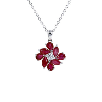 紅寶石鑽石紅菊吊墜 - WILLS JEWELLERY