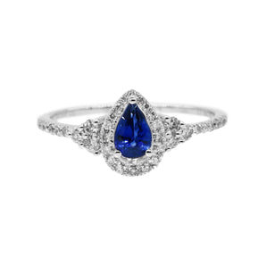 梨形藍寶石圍石鑽石戒指 - WILLS JEWELLERY