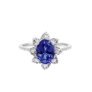 花形橢圓形坦桑石鑽石戒指 - WILLS JEWELLERY