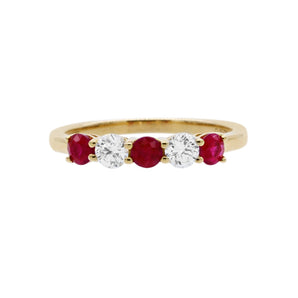 五石間鑲紅寶石鑽石線戒 - WILLS JEWELLERY