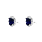 小巧橢圓形藍寶石鑽石耳環 - WILLS JEWELLERY