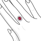 橢圓形紅寶石雙層圍石珠邊戒指 - WILLS JEWELLERY