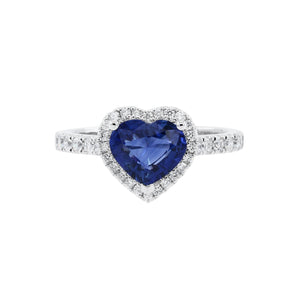 浪漫心形藍寶石圍石鑽石戒指 - WILLS JEWELLERY