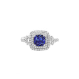 枕形坦桑石扭臂鑽石戒指 - WILLS JEWELLERY