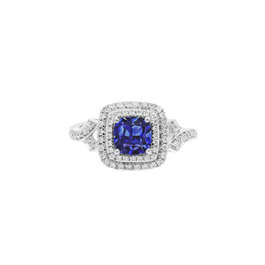 枕形坦桑石扭臂鑽石戒指 - WILLS JEWELLERY
