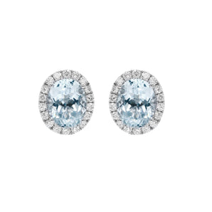 橢圓形冰藍色海藍寶圍鑽耳環 - WILLS JEWELLERY