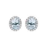 橢圓形冰藍色海藍寶圍鑽耳環 - WILLS JEWELLERY