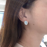 橢圓形冰藍色海藍寶圍鑽耳環 - WILLS JEWELLERY