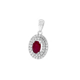 天然橢圓形紅寶石雙圍鑽吊墜 - WILLS JEWELLERY