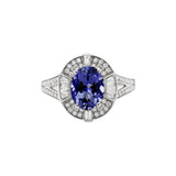 橢圓形坦桑石圍梯方鑽石戒指 - WILLS JEWELLERY