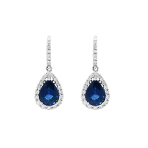 梨形藍寶石鑽石垂吊耳環 - WILLS JEWELLERY
