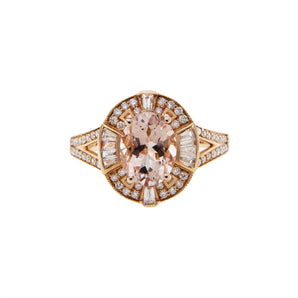 橢圓形摩根石圍梯方鑽石戒指 - WILLS JEWELLERY