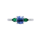 天然無燒枕形藍寶石拼沙弗萊石鑽石戒指 - WILLS JEWELLERY