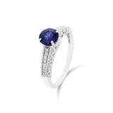 天然圓形藍寶石波浪紋鑽石戒指 - WILLS JEWELLERY