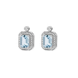 祖母綠形冰藍色海藍寶圍石鑽石耳環 - WILLS JEWELLERY