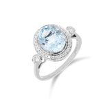 橢圓天空藍海藍寶圍鑽戒指 - WILLS JEWELLERY