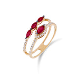 雙行馬眼紅寶石圍石鑽石戒指 - WILLS JEWELLERY