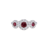 三石圓形紅寶石圍鑽戒指 - WILLS JEWELLERY