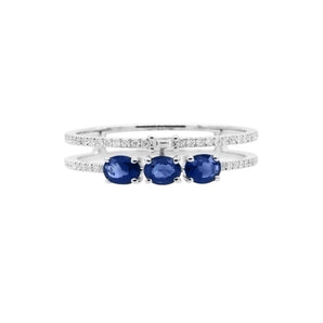 雙行橢圓藍寶石梯長方鑽戒指 - WILLS JEWELLERY