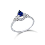 梨形藍寶石圍石鑽石戒指 - WILLS JEWELLERY