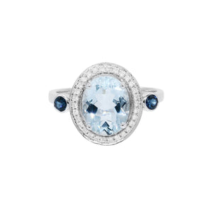 橢圓形天空藍海藍寶圍鑽點藍戒指 - WILLS JEWELLERY