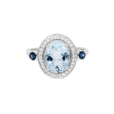 橢圓形天空藍海藍寶圍鑽點藍戒指 - WILLS JEWELLERY