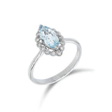 馬眼形冰藍色海藍寶圍石珠邊鑽石戒指 - WILLS JEWELLERY