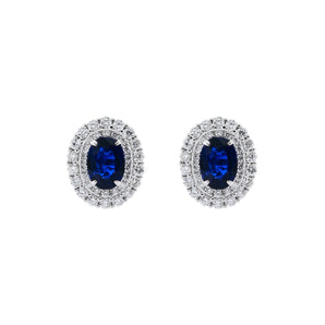 橢圓形藍寶石雙圍鑽耳環 - WILLS JEWELLERY
