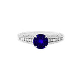 天然圓形藍寶石波浪紋鑽石戒指 - WILLS JEWELLERY