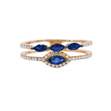 雙行馬眼藍寶石圍石鑽石戒指 - WILLS JEWELLERY