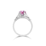 正方枕形切割粉紫色藍寶石鑽石戒指 - WILLS JEWELLERY