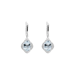 四葉花冰藍色海藍寶圍鑽耳環 - WILLS JEWELLERY