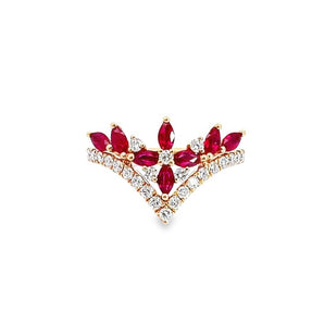 紅寶石四葉花V形鑽石戒指 - WILLS JEWELLERY