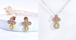 款式鑒賞 - 粉黃格調  ·  三葉小果實粉鑽黃鑽耳環及吊墜 - WILLS JEWELLERY