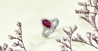 鴿血紅色 •  天然馬眼形紅寶石鑽石戒指 - WILLS JEWELLERY