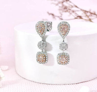 款式鑒賞 - 粉白格調  ·  小果實梨形及雷地恩形粉鑽耳環 - WILLS JEWELLERY