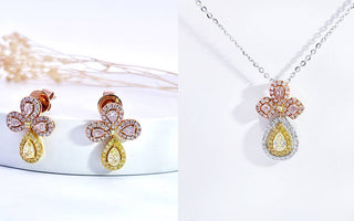 款式鑒賞 - 粉黃格調  ·  三葉小果實粉鑽黃鑽耳環及吊墜 - WILLS JEWELLERY