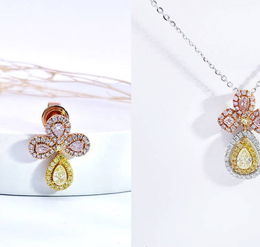 款式鑒賞 - 粉黃格調  ·  三葉小果實粉鑽黃鑽耳環及吊墜 - WILLS JEWELLERY