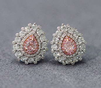 WILLS 款式鑒賞 ~ 古典唯美梨形粉鑽圍石鑽石耳環 - WILLS JEWELLERY